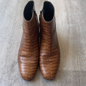 Freda Salvador Leather Animal Print Brown Booties